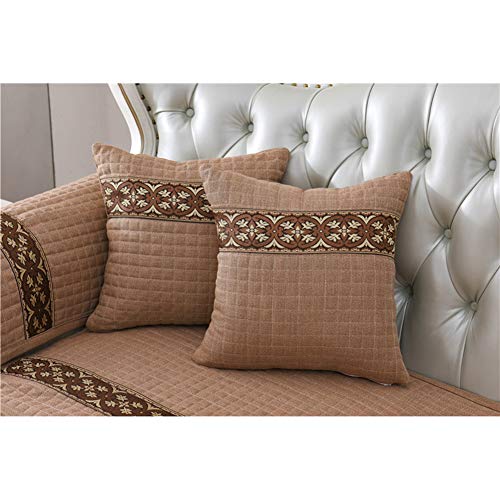 Xfxdbt Cotton Linen Chinese Sectional Sofa Slipcover With Jacquard Stripe Lattice Quilted Non Slip Backing Vintage Sofa Covers For Pets Dogs Cats-Brown-A 70X210Cm #TOP4