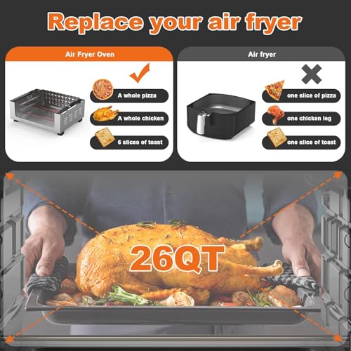 Image of Geek Chef 26 QT Air Fryer Oven, Big Air Fryer, Toast Oven with Bake, Roast, Pizza, Easy to Use & Clean, Stainless Steel