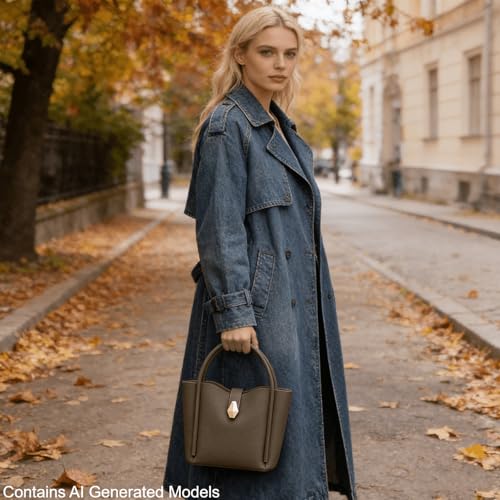 Bolso de cubo de cuero genuino para mujer miniatura 3