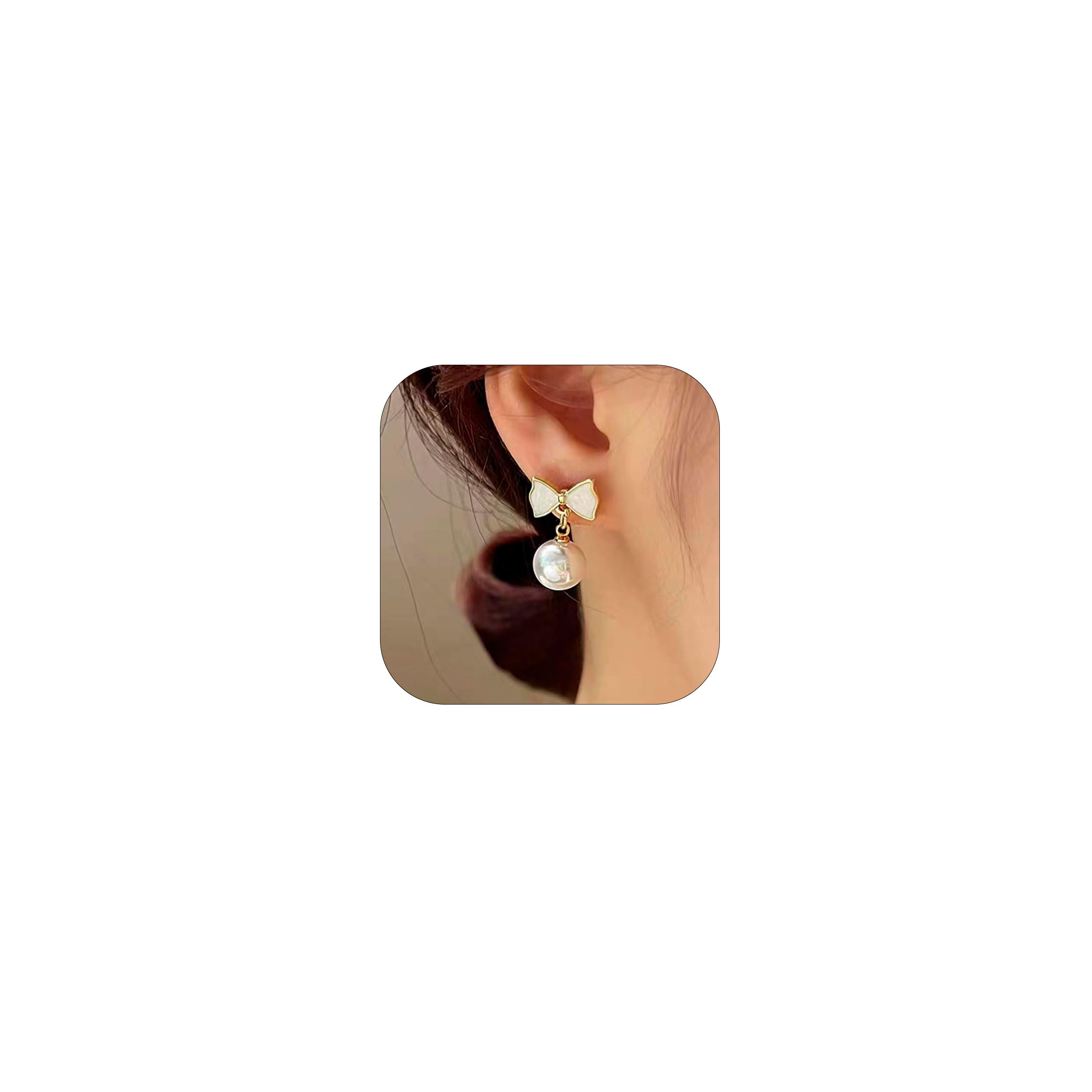 Pearl Bow Earrings for Women Coquette Aesthetic Jewelry Rhinestone Bow Earrings for Bridesmaids Wedding Party Accessories Bridal Costume Accents