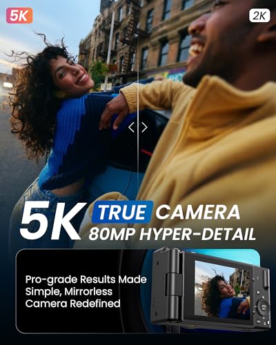 Foto de Cámara digital True 5K para fotografía, enfoque automático de 80 MP con zoom digital de 18X de 3 pulgadas, pantalla abatible de 270°, cámara selfie de doble lente para vlogging de YouTube y creación (imagen 3)