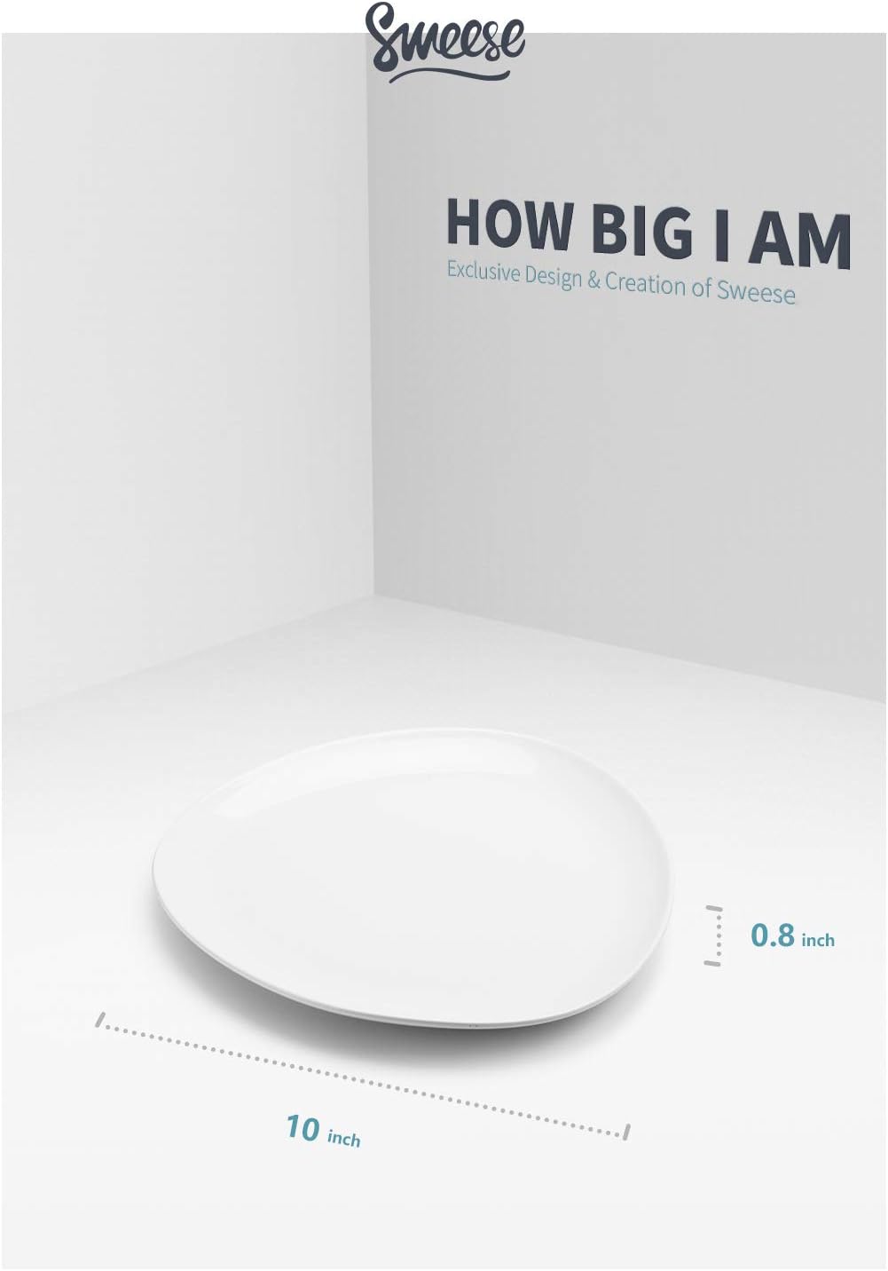 Sweese 158.001 Porcelain Triangular Dinner Plates - 10 Inch - Set of 6, White