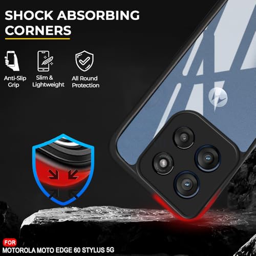 Image of AESTMO Moto Edge 60 Stylus 5G Back Cover | 360 Protection | Crystal Clear Hard Back Transparent | Bumper Case for Moto Edge 60 Stylus 5G (PC+TPU, Black Bumper)