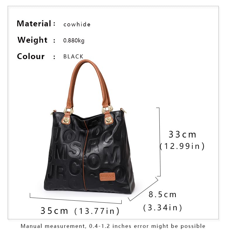Women's Layer Cowhide Handbag with Soft Leather Broadband Large Capacity Business Bucket Shoulder with Letter2