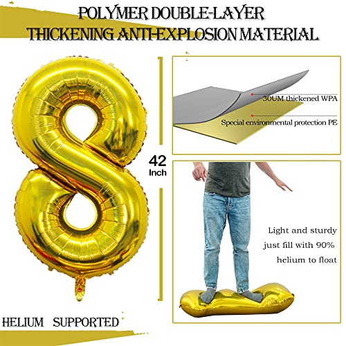 GOER Number 80 Balloons for 80th Birthday Party Decorations,42 Inch Jumbo Foil Helium Balloons for 80th Anniversary (Gold) by GOER - Image 2