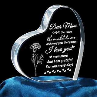 PRSTENLY Mum Birthday Gifts, Heart-shaped Acrylic Plaque Gifts for Mum on Her Birthday Christmas Anniversary Mothers Day, Mummy Presents from Daughter Son