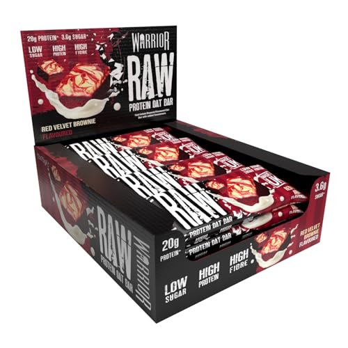 Warrior Raw Protein Riegel Flapjack 12 x 75 g (Red Velvet Brownie) – Zuckerarmer, ballaststoffreicher Mahlzeitenersatz & Frühstücks-Hafer-Snack für Energie, muskelaturaufbau & Sättigung