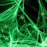 DERAYEE Halloween Glow in The Dark Spider Web Decorations, 700sqft Super Stretch Fake Cobwebs with 50 Plastic Spiders for Halloween Party Indoor Outdoor Supplies (200g)