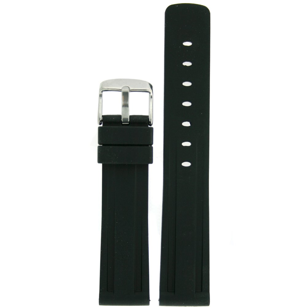 Tech Swiss Watch Band Silicone Rubber Black Strap Waterproof Stainless Buckle 20 millimeters