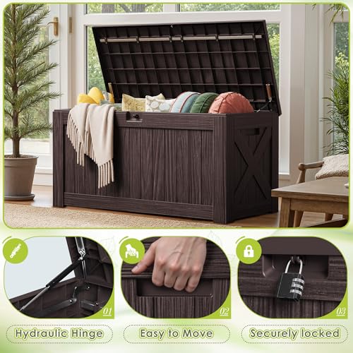 Image of Devoko 125 Gallon Outdoor Storage Box, Waterproof Resin Deck Box