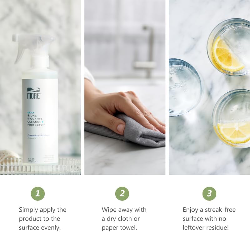 Miniatura 5 de More Limpiador de piedra y cuarzo + protector  Limpiador de granito, cuarzo y mármol  Para encimeras de cocina y baño  Spray de superficie a base de