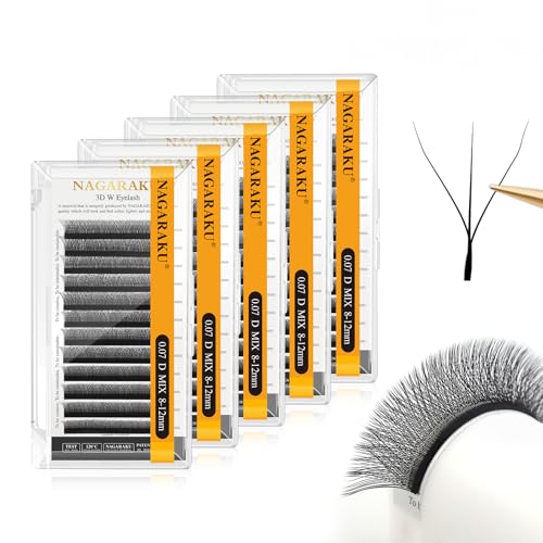 NAGARAKU 3D W Premade Fans Lash Extensions 0.07 D Mix 8-12mm 5 Trays