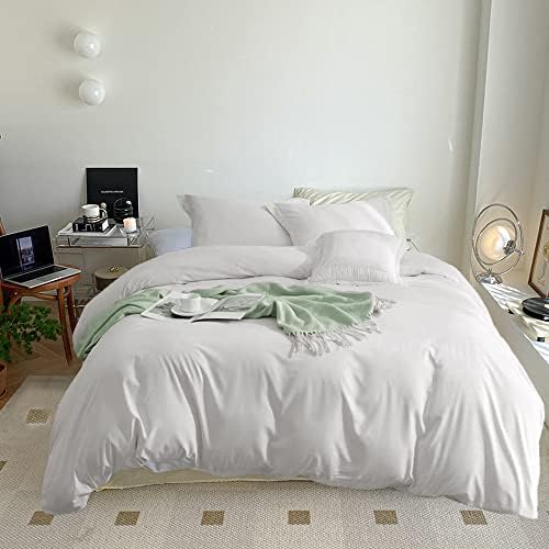 Wellboo White Comforter Sets Plain Color Bedding Comforter Sets California King Women Men All White Bedding Adults Teens Light Color Cal King Quilts Pure Solid Color Blankets Breathable Health Warm