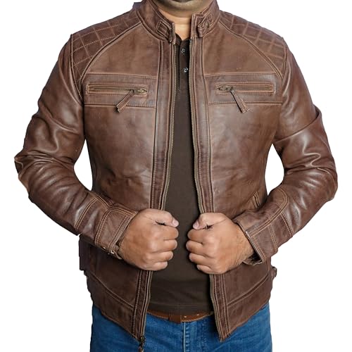 Real Lambskin Lather Mens Jacket - Premium Leather Cafe Race Jackets for Men