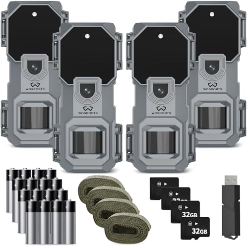 WOSPORTS Mini Trail Camera 4 Pack 32MP 1080P HD Deer Camera with 32GB SD Card Game Cameras with Night Vision Motion Activated Waterproof with Card Reader