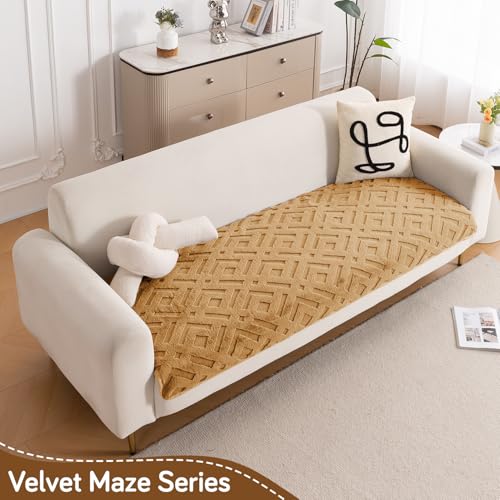 Image of HOKIPO 'Velvet Maze' Premium Anti Slip Sofa Cover Mats for L Shape and 1 /2 /3 Seater Sofa. Make Your Own Sofa Cover Set, 70(D) x 150(L) cm, Light Brown (AR-5906-LBR)