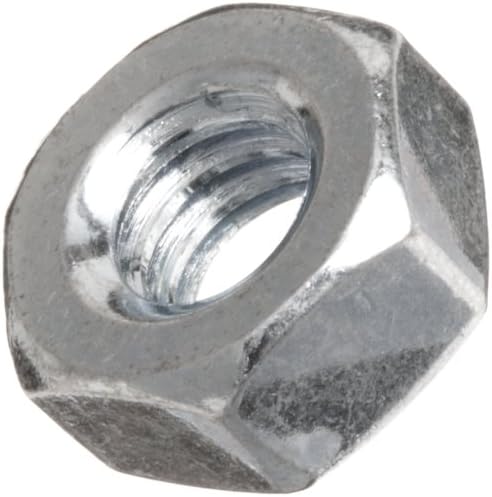 Steel Machine Screw Hex Nut, Zinc Plated Finish, ASME B18.6.3, #3-48 Thread Size, 1/16" Width Across Flats, 3/16" Thick (Pack of 100)
