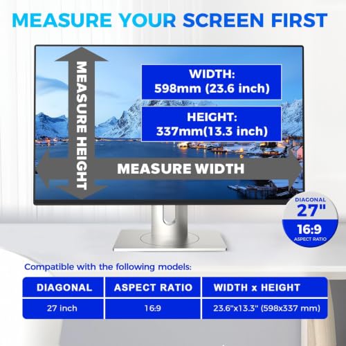 Image of Magnetic 27 Inch Computer Privacy Screen Filter for 16:9 Aspect Ratio Widescreen Monitor, Eye Protection Anti Glare Blue Light Computer Privacy Shield Panel, Removable Anti-Scratch Protector