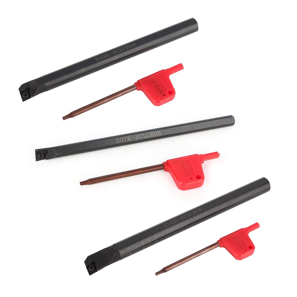 CNC Soporte de torno Herramienta de torneado Barra aburrida 3pcs S07K-SCLCR06 S10K-SCLCR06 S12M-SCLCR06 + 10 piezas CCMT0602 Insertos + 3pcs Llave Inglesa (Size1)