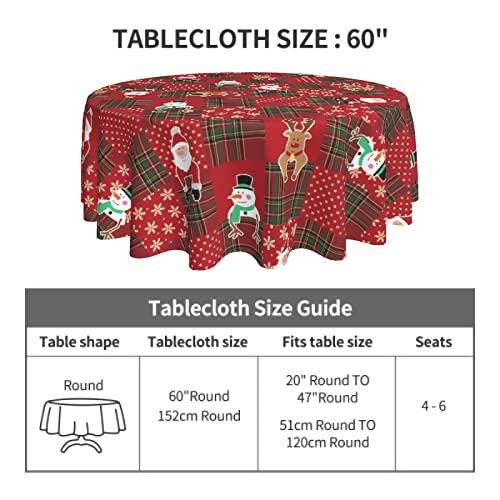 Sweetshow Christmas Tablecloth Round 60 Inch Santa Reindeer Snowman Tablecloth Waterproof Red Green Buffalo Plaid Table Cover For Picnic Parties Holiday Dinner Kitchen Decor #TOP4