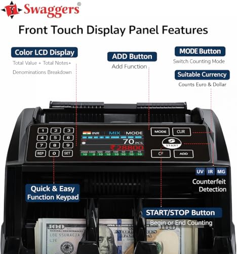 Image of swaggers Mix Value Note Counting Machine with Touch Panel & Advanced Fake Note Detection, Used in Banks, Offices, Hotels, Hospitals, Schools, Colleges, Retails Shops, Jewellery Shops etc.