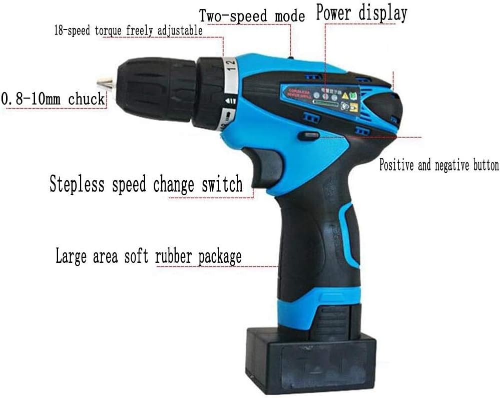 Handheld Drilling Rig Driver and Impact Kit Lithium Electric Hammer Drill Power Tool including Battery Charger and Bag
