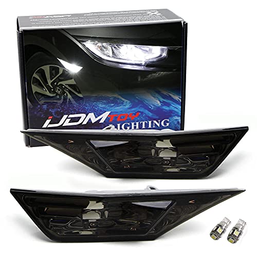 Ijdmtoy Jdm Smoked Lens White Led Bulb Front Side Marker Light Kit Compatible With 2016-21 Honda Civic Sedan/Coupe/Hatchback, Replace Oem Amber Sidemarker Lamps #TOP4