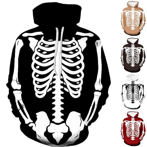 Halloween Long Sleeve Hoodie For Men Casual Skull Pattern Holiday Sweatshirt Solid Drawstring Party Hooded Pullover2