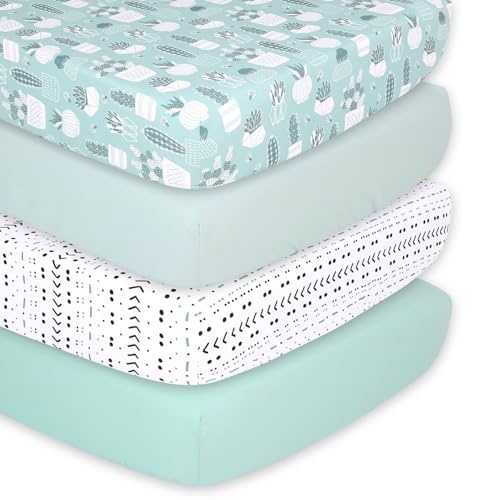 Image of The Peanutshell 4-Pack Fitted Crib Sheet Set - Super Soft & Breathable Baby Boys or Girls Crib Sheets, Nursery Decor, Fit for Standard Mattress - Cactus