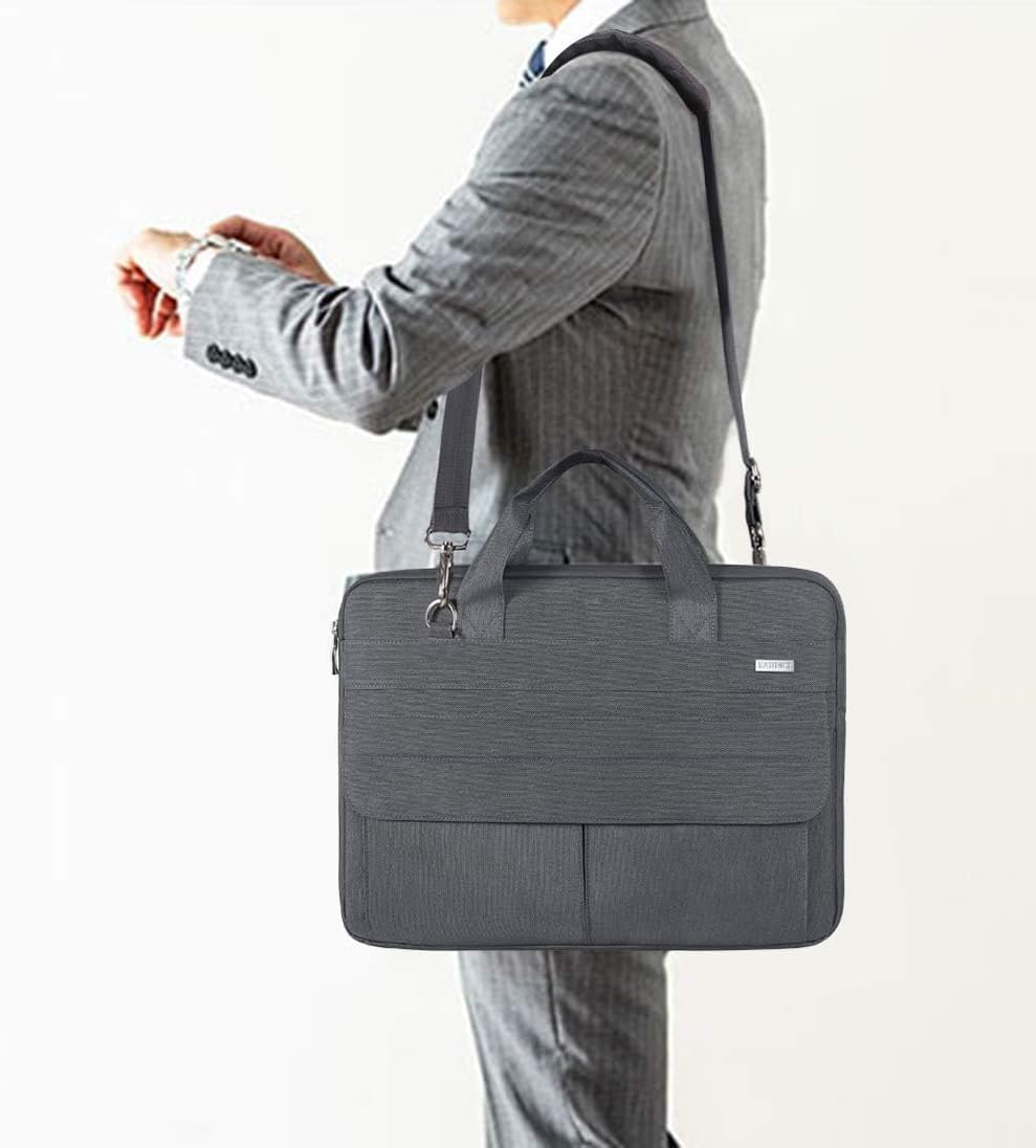 LANDICI Laptop Bag Carrying Case 15.6 Inch with Shoulder Strap, Slim Waterproof Computer Sleeve Cover Compatible with MacBook Pro 15/16, 15-16 Inch HP Acer Dell Lenovo ASUS Laptop, Grey