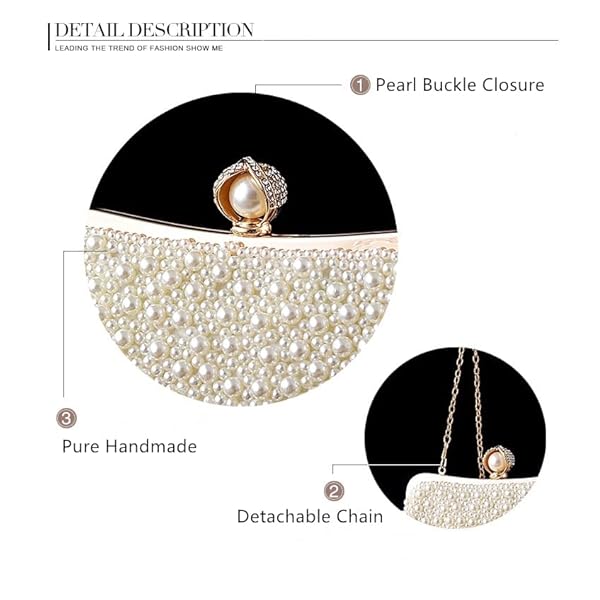 Women Pearl Evening Bag Bride Beaded Clutch Purse Cream White for Wedding Party, Ivory White, Small - Image 6
