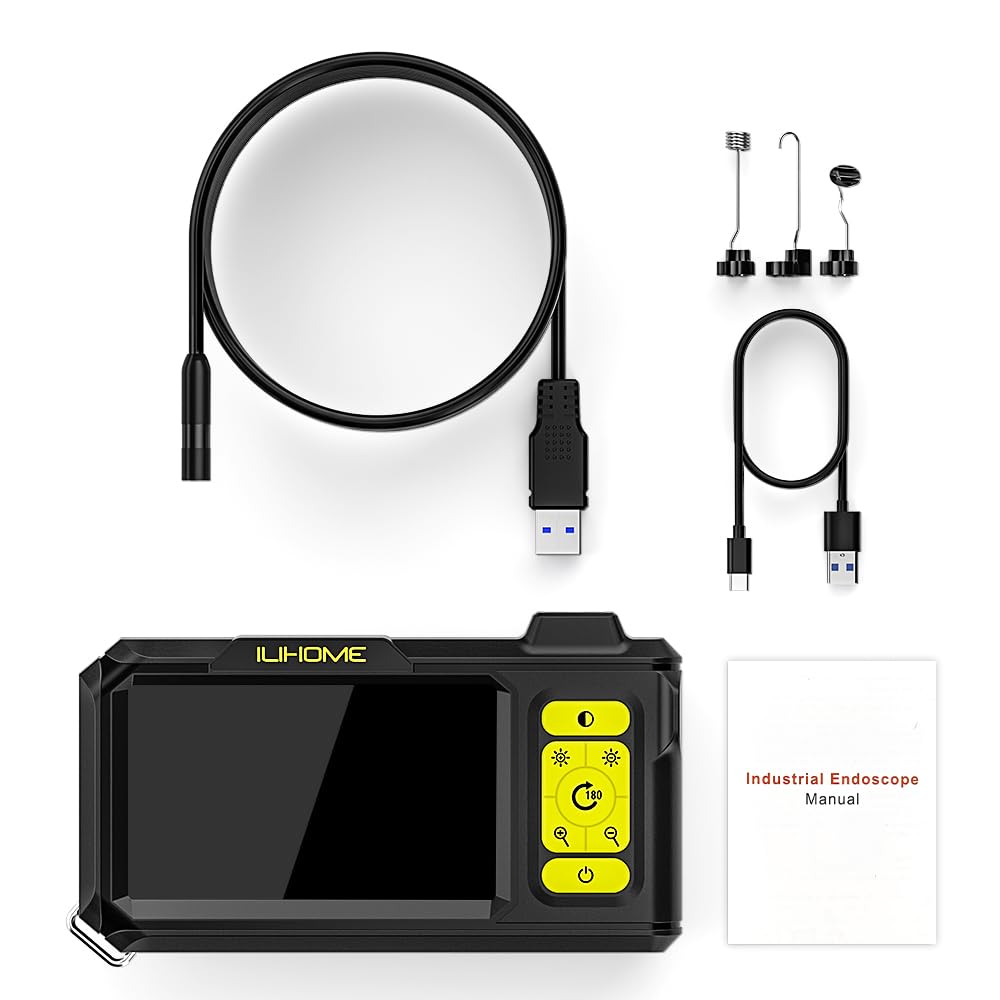 Endoscope HD 1080P avec 8 LEDs, Caméra d'Inspection 4,3" IP67 étanche, Câble Semi-Rigide 5m - Idéal pour Mécanique Auto/Plomberie