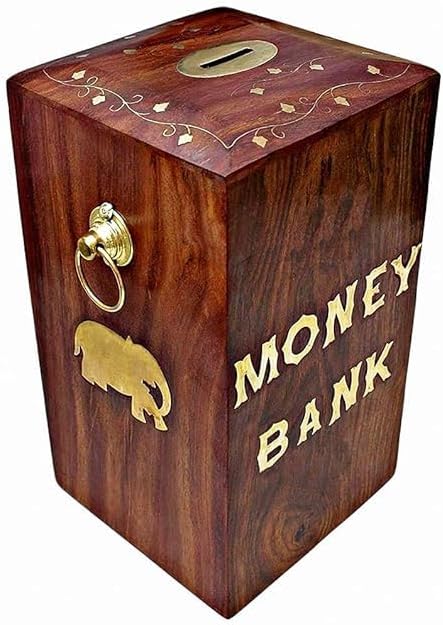 WOOD ROOM Handcrafted Money Bank - Big Size Master Size Large Piggy Bank Wooden 8 x 5 inch for Kids and Adults (Brown)