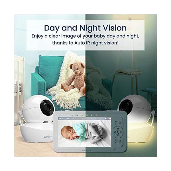 Babysense 5" HD-Babyphone mit Kamera und Audio, Fernbedienung Schwenk- und Neigefunktion, Verstellbares Nachtlicht, Lange Reichweite, Zwei-Wege-Audio, 4-facher Zoom, Nachtsicht, 4000mAh Akku – Bild 4