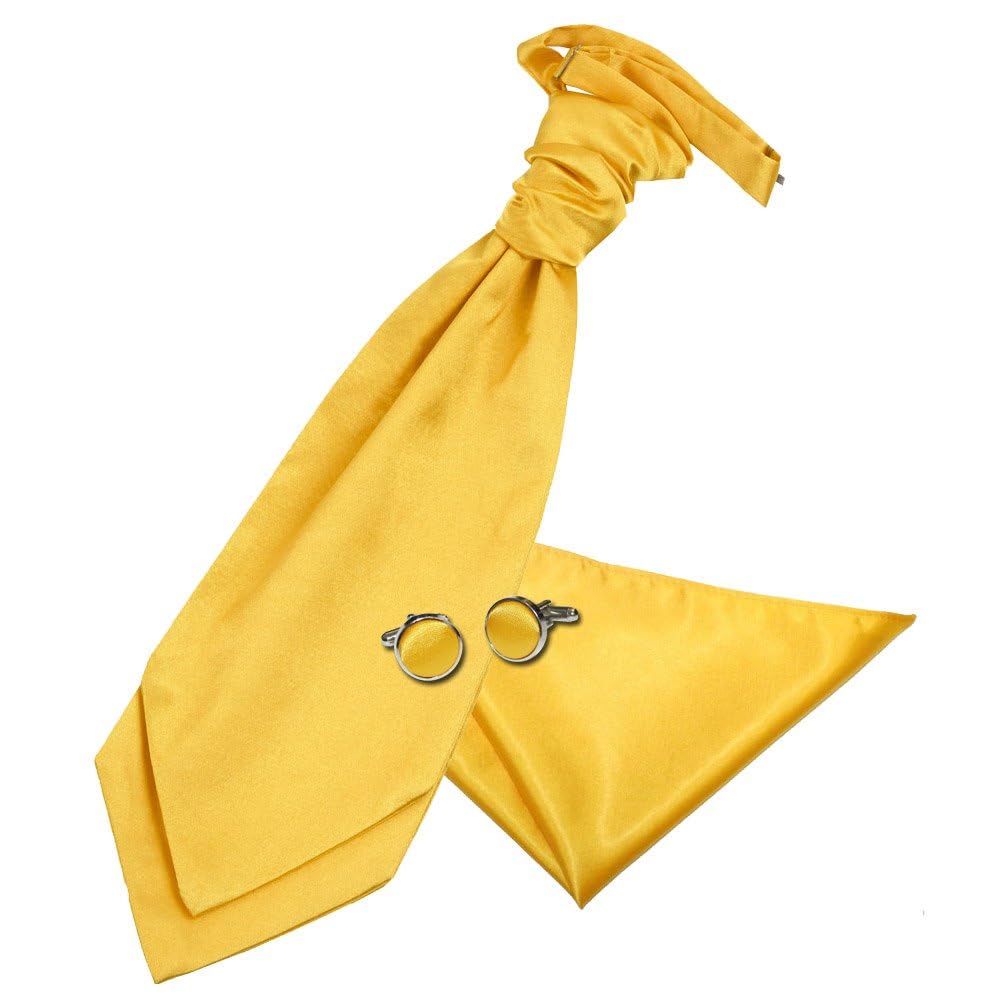 Dqt Men's Marigold - Pre-Tied Plain Satin Cravat Ascot Tie & Pocket Square Set With Cufflinks – Wedding Business & Formal - Marigold (Pre-Tied)