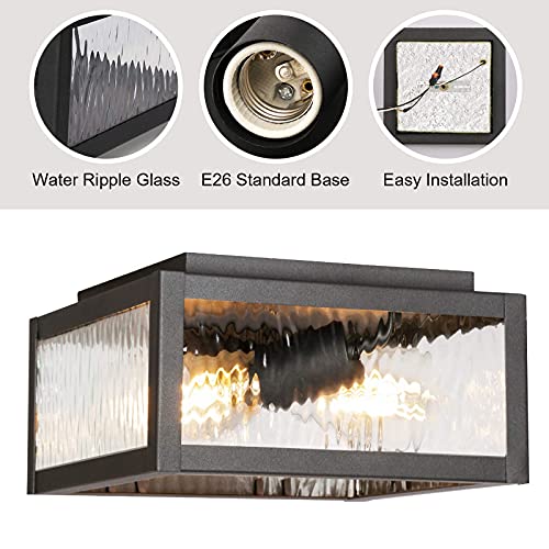 Boncoo Flush Mount Ceiling Light, Close to Ceiling Light Industrial Light Fixture with Water Ripple Glass Shade, Rustic Ceiling Light Fixture Farmhouse Ceiling Light for Hallway, Foyer, Entryway - Thumbnail 6