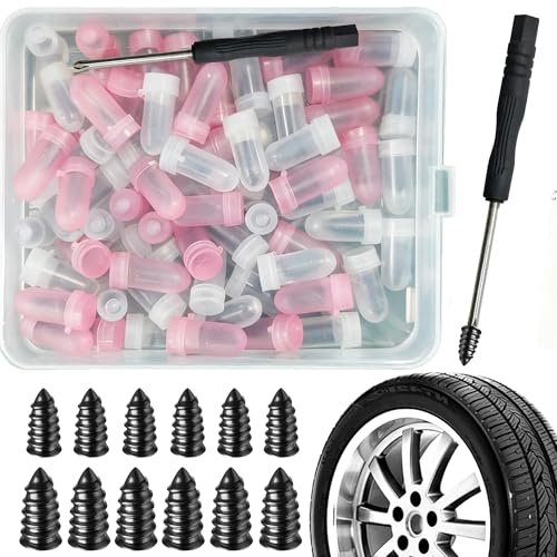 70 Pièces kits de Réparation Pneus,Les Clous de Réparation de Pneus,2 Tailles Clous Vis Pneu en Caoutchouc avec Tournevis,Facile D'utilisation,pour Voitures,Motos,Vélo