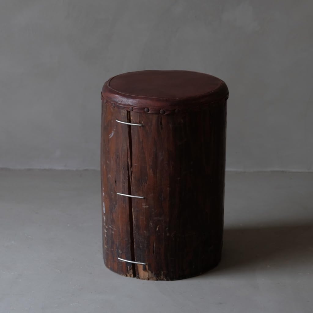 丸椅子　スツール　椅子　アンティーク　古道具 Amazon.co.jp: 02232 革座面の丸太スツール D 椅子 チェア