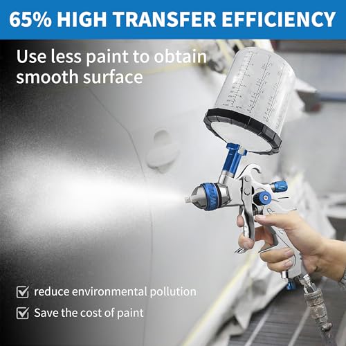 Image of HVLP Gravity Fed Air Spray Gun with 1.4 /1.7 /2.0 /2.5 mm Nozzles and 650cc Mixing Cups, Sprayer Paint Gun for Automotive Refinishing and Home Wall Finishing Applications (Blue)