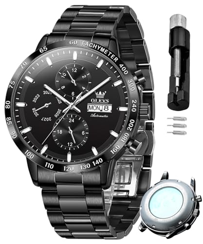 Image of OLEVS Automatic Watches for Men Business Dress Mechanical Watch Stainless Steel Waterproof Self Winding Classic Date Luxury Diamond Skeleton Men Wristwatch