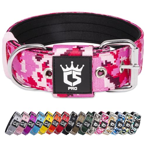 TSPRO Heavy Duty Tactical Dog Collar 1.5" Wide, Padded Dog Collar with Metal Buckle
