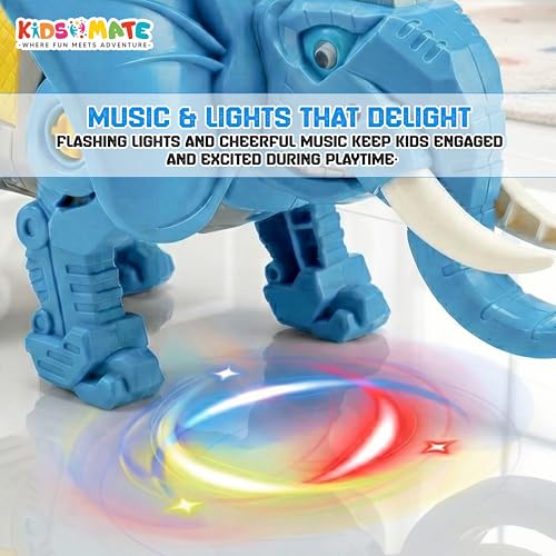 Image of Kidsmate DIY Elephant Robot Toy for Kids Age 3+ Years | Battery Powered Walking Animal with Real Sound & Music | Interactive Fun STEM Learning Toys for Boys & Girls - Blue