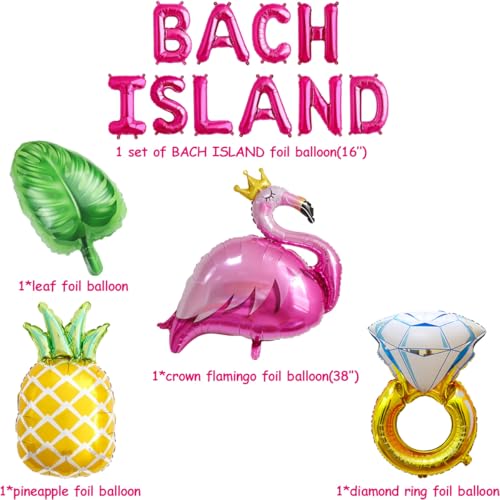Image of Bach Island Balloon Banner Flamingo Palm Tree Diamond Ring Mylar Balloon for Tropical Island Themed Bachelorette Party Decorations