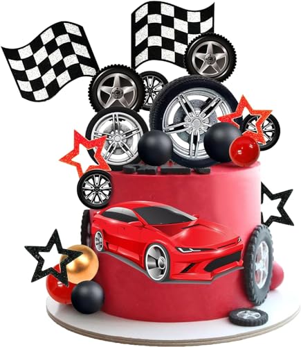Decoración de Tarta Cars, Topper para Torta de Cumpleaños, Coche de Carreras, Tartas de Cumpleaños (Rojo)