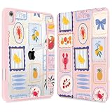 ICEKEE Case for iPad mini (A17 Pro,7th Generation) 2024/iPad Mini (6th Gen) 8.3 Inch, [Built-in Pencil Holder] Shockproof Cover with Clear Transparent Back Shell & Auto Wake/Sleep - Summer Stamps