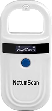 NetumScan Bluetooth Pet Microchip Reader, RFID EMID Handheld Pet Chip ID Scanner Rechargeable Data Storage Animal Tag Scanner with Stable OLED Display for ISO 11784/11785,FDX-B