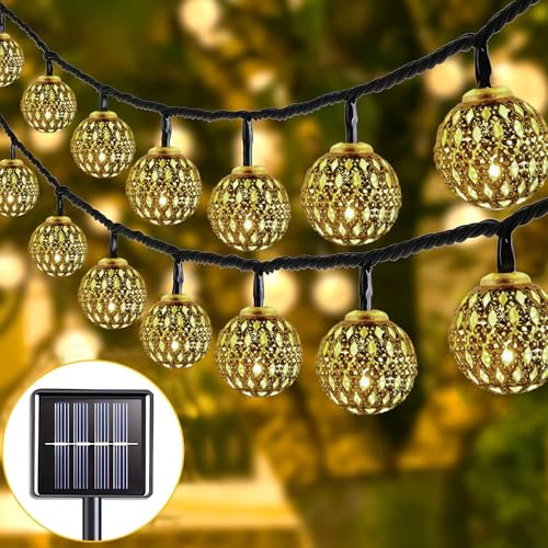 Probuk Guirlande lumineuse LED Marocaine Solaire LED 12m 100 Ampoules, Décoration Étanche pour Jardin, Terrasse, Mariage et Fête, IP65 étanches 8 Modes de...