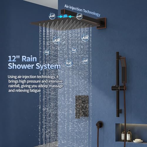 Image of SR SUN RISE 12 Inch Square Shower System with Slide Bar,Oil Rubbed Bronze