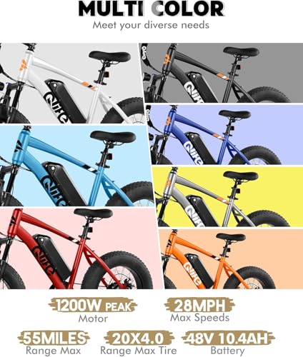 Qlife Racer Fat Tire Series Electric Bike for Adults, 28MPH,