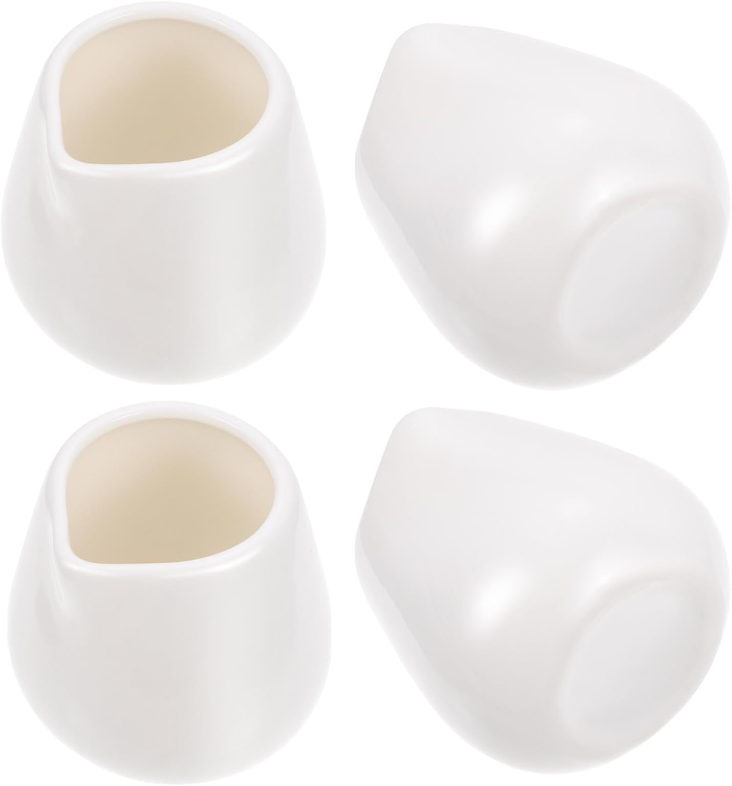4pcs Ceramic Milk Cups Set Medium Size White Handless Creamers for Coffee, Sauce, and Beverage Serving in Café and Home Use